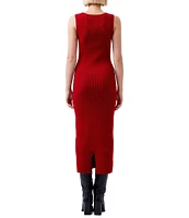 French Connection Mozza Ribbed Knit Square Neck Sleeveless Bodycon Midi Dress