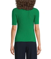French Connection Mozza Round Neck Short Sleeve Ribbed Sweater Top