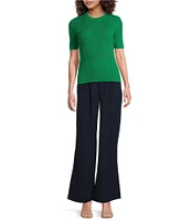 French Connection Mozza Round Neck Short Sleeve Ribbed Sweater Top