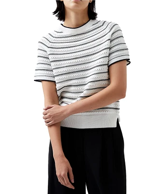 French Connection Oskie Stripe Print Crew Neck Short Sleeve Top