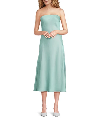 French Connection Satin Strapless Fit & Flare Midi Dress