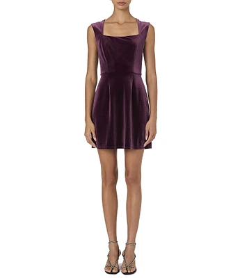 French Connection Stretch Velvet Square Neck Sleeveless Mini Dress