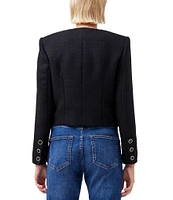 French Connection Structured Tweed Crew Neck Long Sleeve Novelty Button Front Jacket