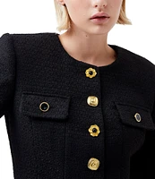 French Connection Structured Tweed Crew Neck Long Sleeve Novelty Button Front Jacket