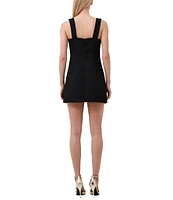 French Connection Tweed Sweetheart Neck Sleeveless Button Front Mini Dress