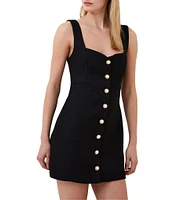 French Connection Tweed Sweetheart Neck Sleeveless Button Front Mini Dress