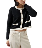 French Connection Vhari Crew Neck Long Sleeve Contrast Trim Button Front Cardigan