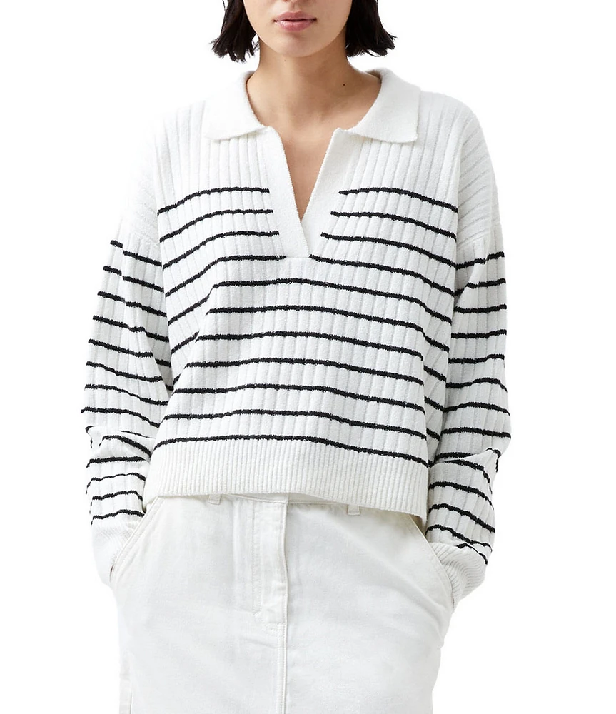 French Connection Vhari Stripe Print Point Collar Neck Long Sleeve Sweater