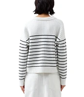 French Connection Vhari Stripe Print Point Collar Neck Long Sleeve Sweater