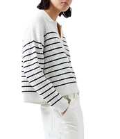 French Connection Vhari Stripe Print Point Collar Neck Long Sleeve Sweater