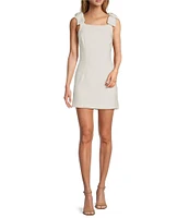 French Connection Whisper Square Neck Tie Bow Straps Sleeveless Sheath Dress