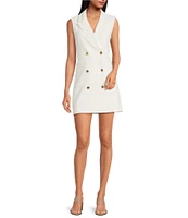 French Connection Whisper V-Neck Collar Sleeveless Mini Tux Dress