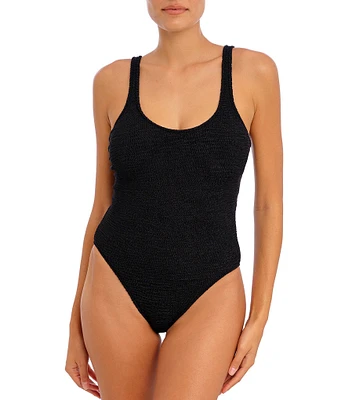 Freya Ibiza Waves Scrunch Embossed Scoop Neck Cut-Out Underwire Extended Bra Size One Piece Swimsuit