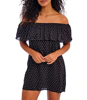 Freya Jewel Cove Dotted Print Off-the-Shoulder Swim Cover-Up Shift Dress