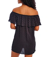 Freya Jewel Cove Dotted Print Off-the-Shoulder Swim Cover-Up Shift Dress