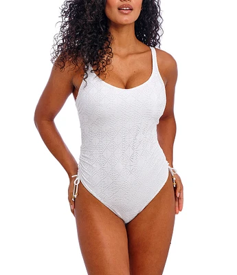 Freya Nomad Nights Crochet Scoop Neck High Leg Underwire Extended Bra Size One Piece Swimsuit