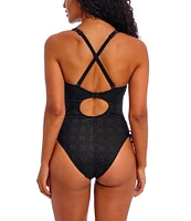 Freya Nomad Nights Crochet Scoop Neck High Leg Underwire Extended Bra Size One Piece Swimsuit