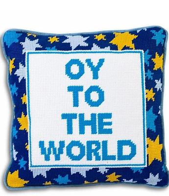 Furbish Oy To The World Needlepoint Pillow