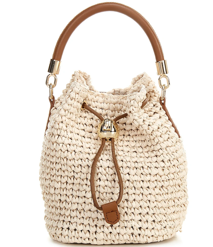 Furla Mionido Raffia Drawstring Mini Bucket Bag