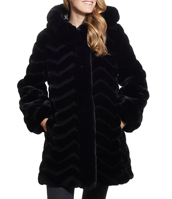 Gallery Chevron Faux Fur Long Sleeve Heavyweight Hooded Coat