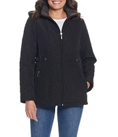 Gallery Diamond Quilted Water Resistant Hooded Zip Front Jacket