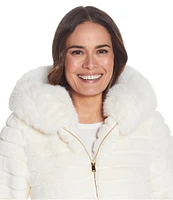 Gallery Faux Fur Stand Collar Long Sleeve Grooved Hooded Jacket