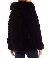 Gallery Faux Fur Stand Collar Long Sleeve Grooved Hooded Jacket