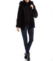 Gallery Faux Fur Stand Collar Long Sleeve Grooved Hooded Jacket