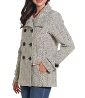 Gallery Herringbone Double Brested Wool Blend Button Front Peacoat