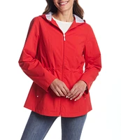 Gallery Ladies Solid Stand Collar Long Sleeve Front Zip A-line Windbreak Jacket