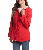 Gallery Ladies Solid Stand Collar Long Sleeve Front Zip A-line Windbreak Jacket