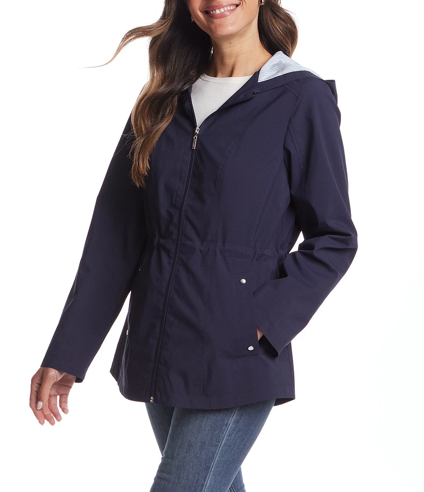 Gallery Ladies Solid Stand Collar Long Sleeve Front Zip A-line Windbreak Jacket