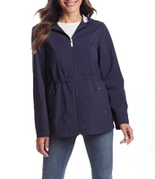 Gallery Ladies Solid Stand Collar Long Sleeve Front Zip A-line Windbreak Jacket