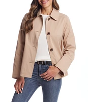 Gallery Ladies Solid Stand Collar Long Sleeves Water Resistant Button Front Short Rain Jacket
