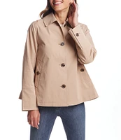 Gallery Ladies Solid Stand Collar Long Sleeves Water Resistant Button Front Short Rain Jacket