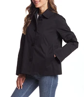 Gallery Ladies Solid Stand Collar Long Sleeves Water Resistant Button Front Short Rain Jacket