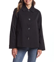 Gallery Ladies Solid Stand Collar Long Sleeves Water Resistant Button Front Short Rain Jacket