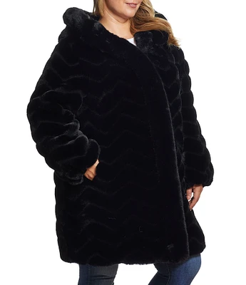 Gallery Plus Size Chevron Faux Fur Hooded Coat