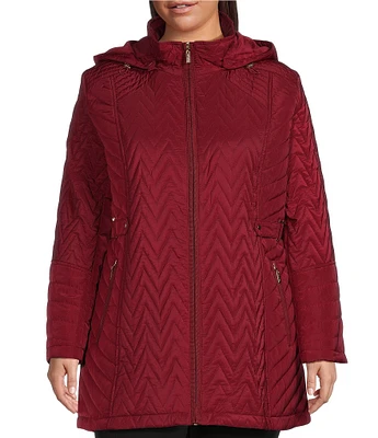 Gallery Plus Size Quilted Zip Front Faux Fur Hooded Jacket