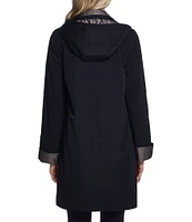 Gallery Silk Bib Stand Collar Detachable Hood Pocketed Rain Coat
