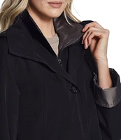 Gallery Silk Bib Stand Collar Detachable Hood Pocketed Rain Coat