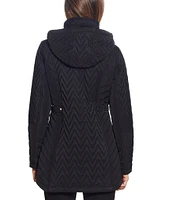 Gallery Stand Collar Long Sleeve Hooded Zip Front Quilted Jacket