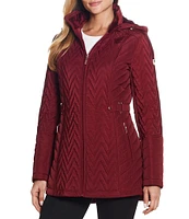 Gallery Stand Collar Long Sleeve Hooded Zip Front Quilted Jacket