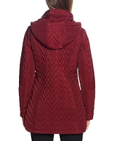 Gallery Stand Collar Long Sleeve Hooded Zip Front Quilted Jacket