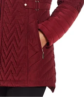 Gallery Stand Collar Long Sleeve Hooded Zip Front Quilted Jacket