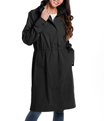 Gallery Stand Collar Long Sleeve Water Resistant Hooded Packable Rain Coat