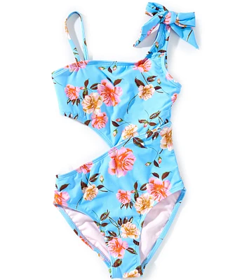GB Big Girls 7-16 Floral Print One Shoulder Cut Out One-Piece Swimsuit