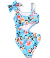 GB Big Girls 7-16 Floral Print One Shoulder Cut Out One-Piece Swimsuit