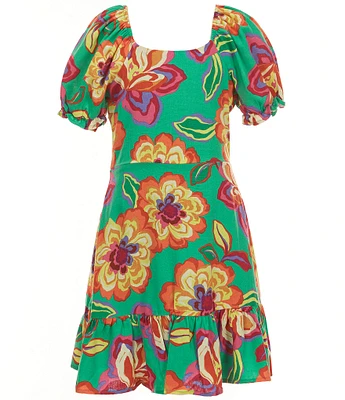 GB Big Girls 7-16 Floral Print Puff Sleeve Tiered Dress