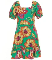 GB Big Girls 7-16 Floral Print Puff Sleeve Tiered Dress